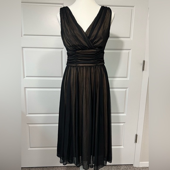 Connected Apparel 6 Women’s Elegant Black w Tan Slip Evening Cocktail‎ Dress - Picture 1 of 6